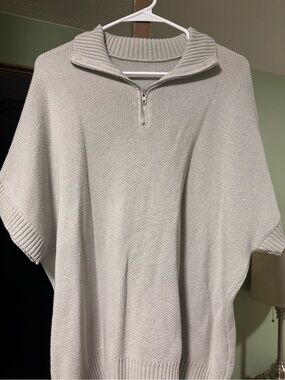 Half-Zip Knit Poncho Sweater in Light Beige